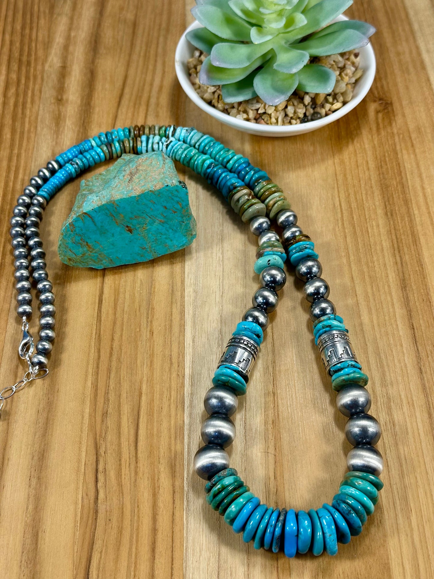 Kingman Turquoise Disc & Sterling Pearl Necklace