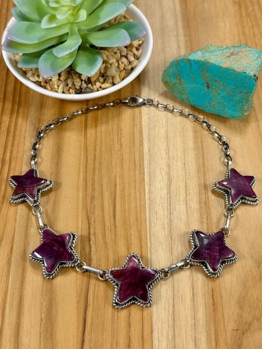 Purple Spiny Star Pendant Choker Necklace