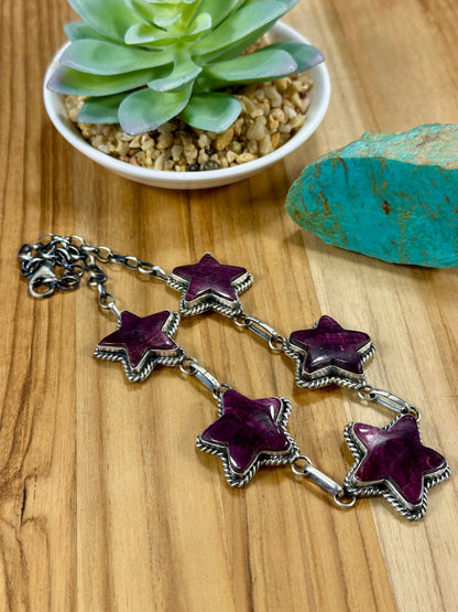 Purple Spiny Star Pendant Choker Necklace