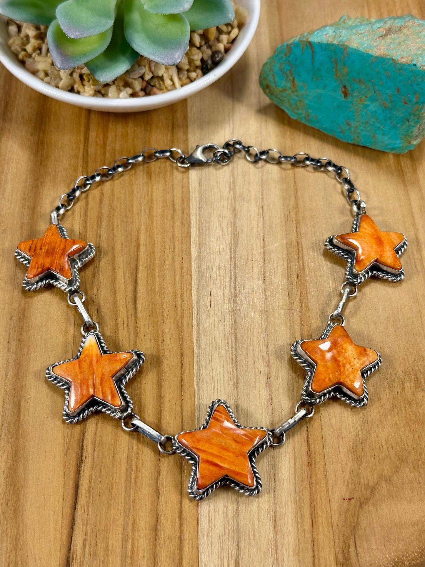 Orange Spiny Star Pendant Choker Necklace