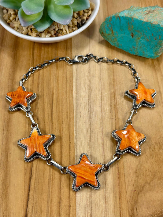Orange Spiny Star Pendant Choker Necklace