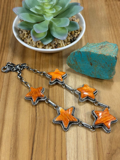 Orange Spiny Star Pendant Choker Necklace