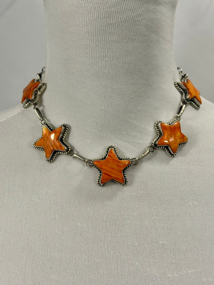 Orange Spiny Star Pendant Choker Necklace