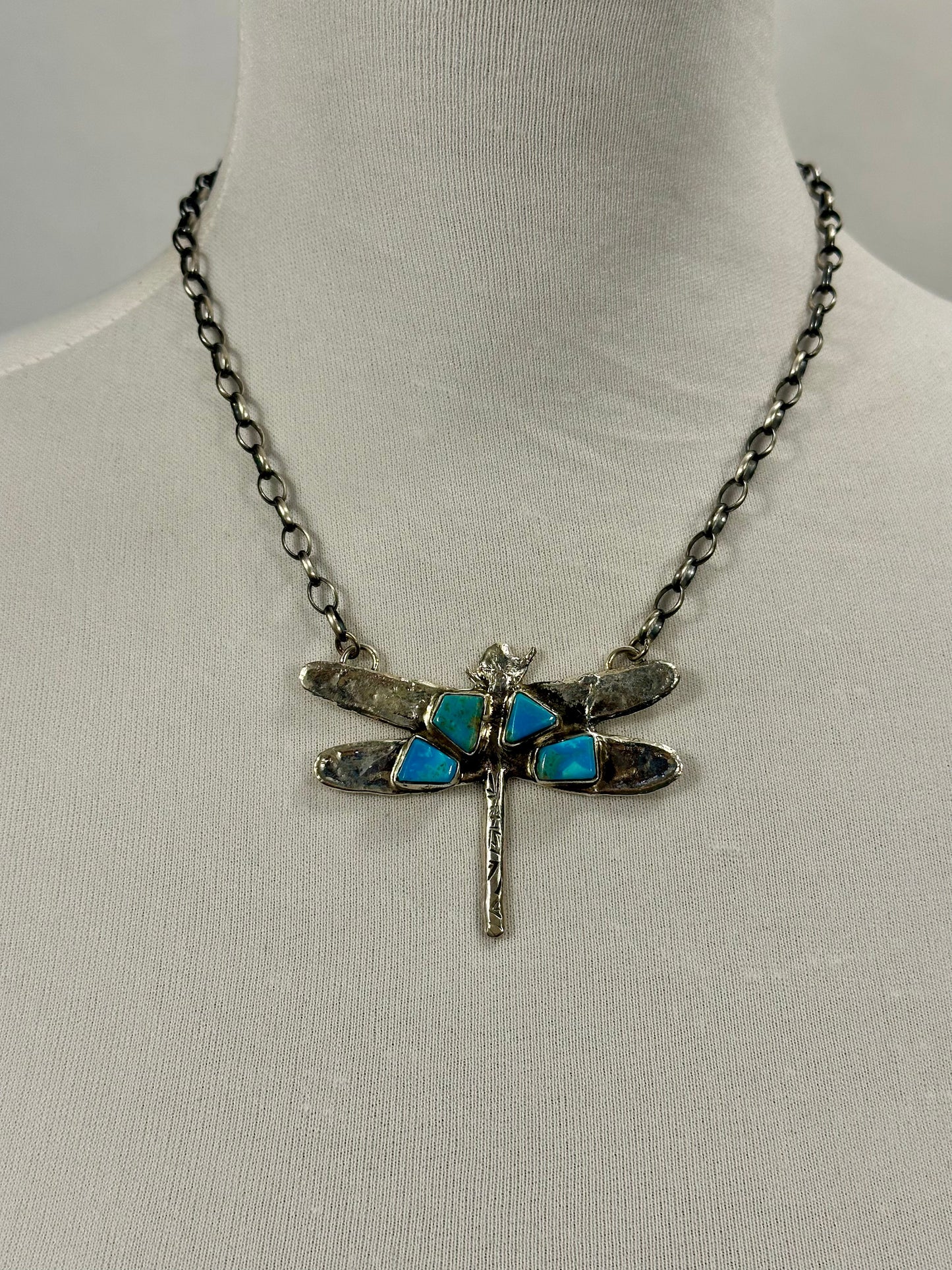 Kingman Turquoise & Sterling Silver Dragonfly Necklace