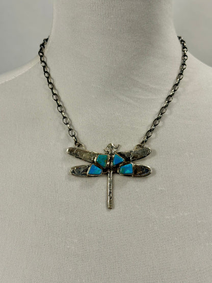 Kingman Turquoise & Sterling Silver Dragonfly Necklace