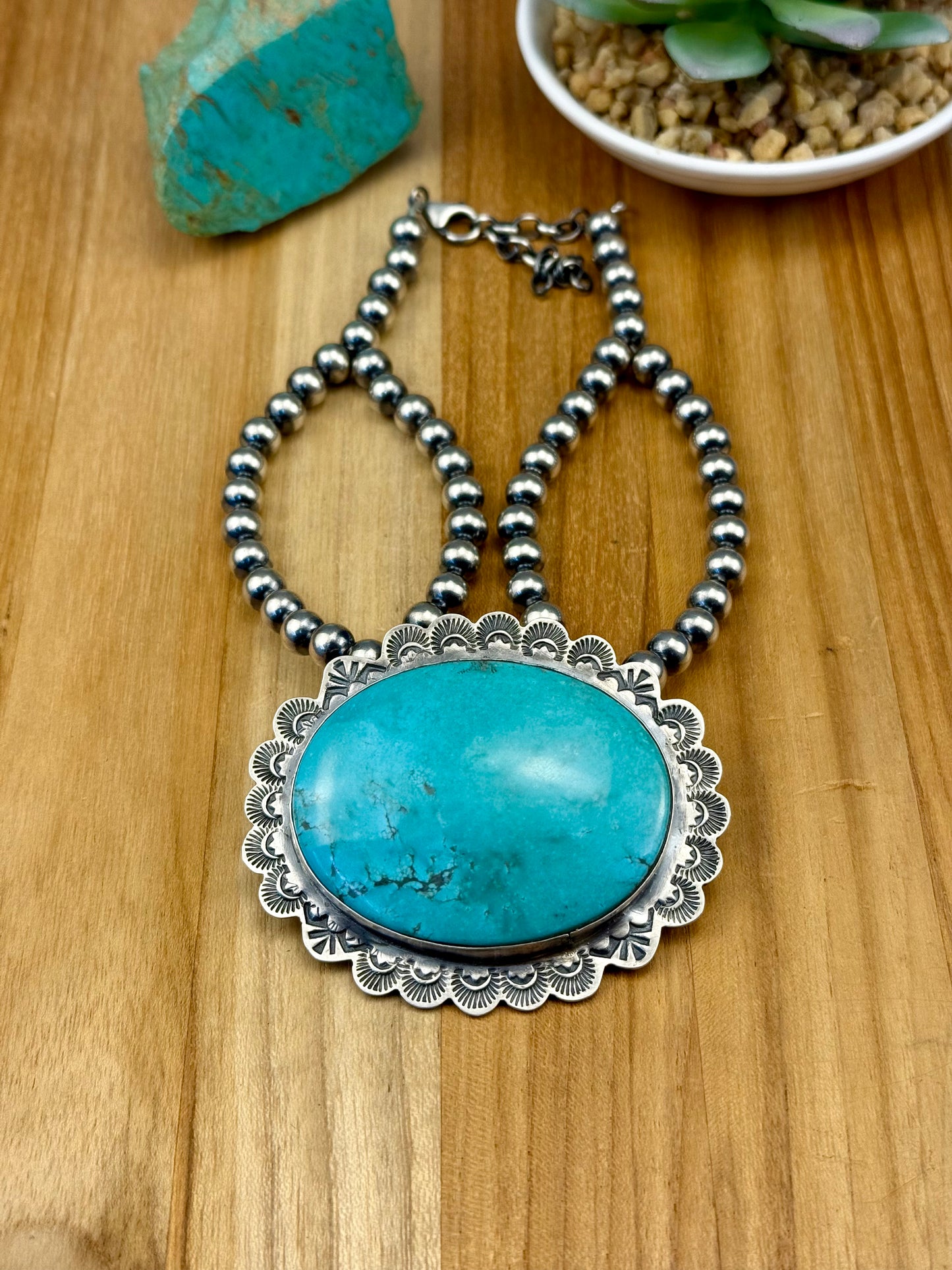 Kingman Turquoise & Sterling Pearl Choker Necklace