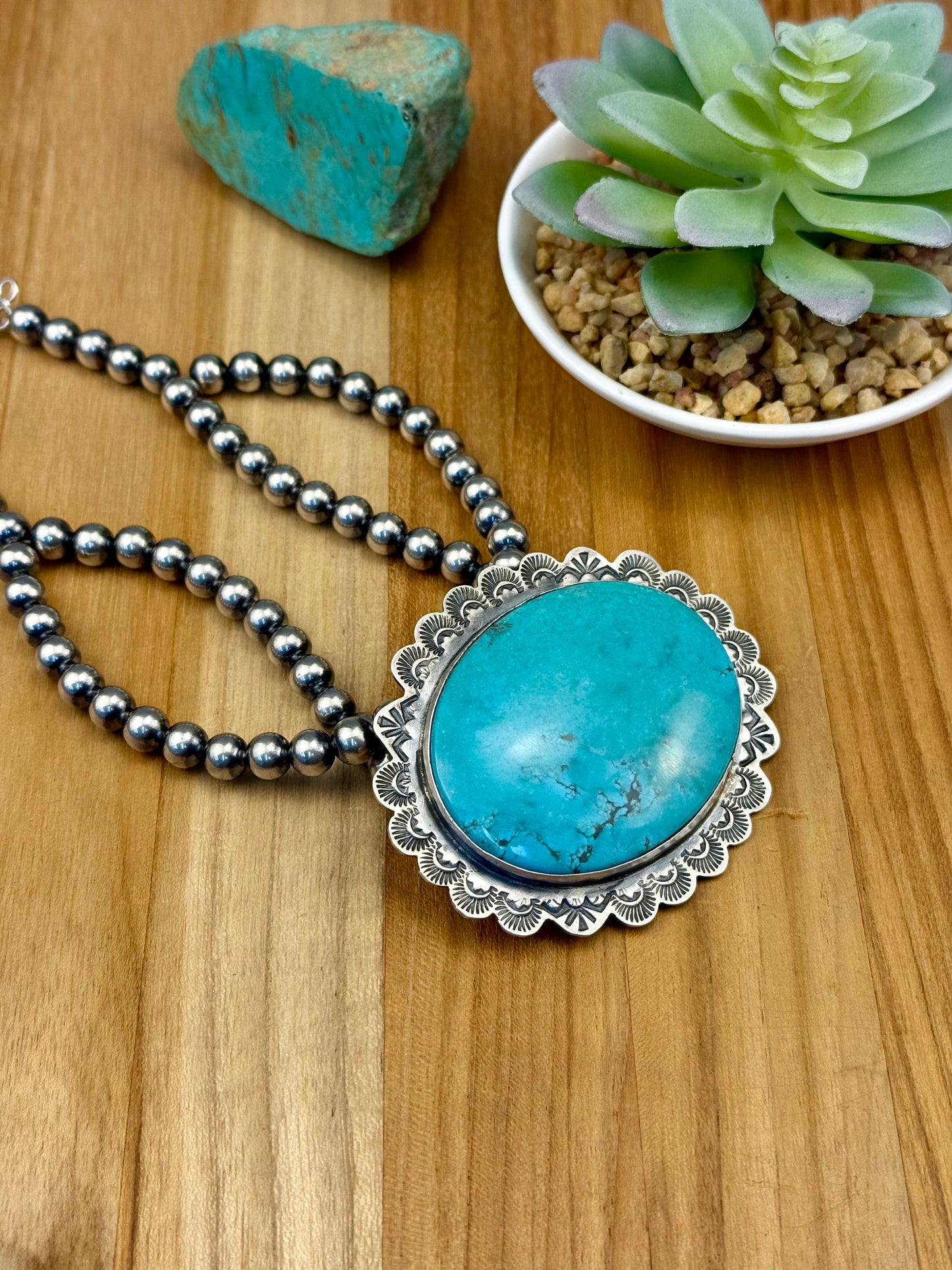 Kingman Turquoise & Sterling Pearl Choker Necklace