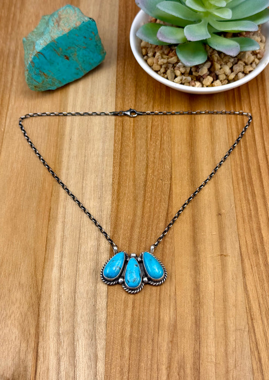 Kingman Turquoise 3 Stone Necklace