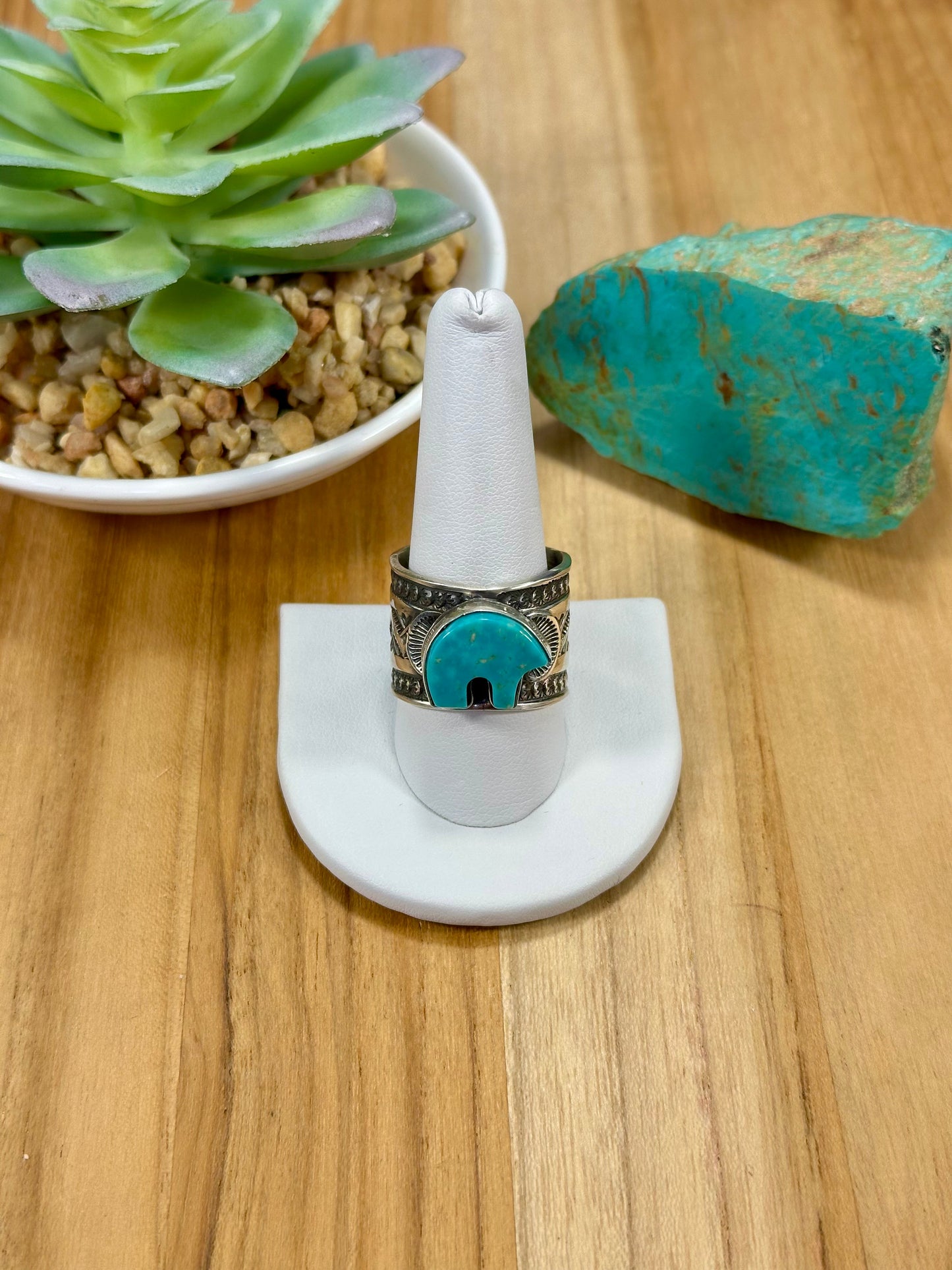 Kingman Turquoise Bear Sterling Silver Ring