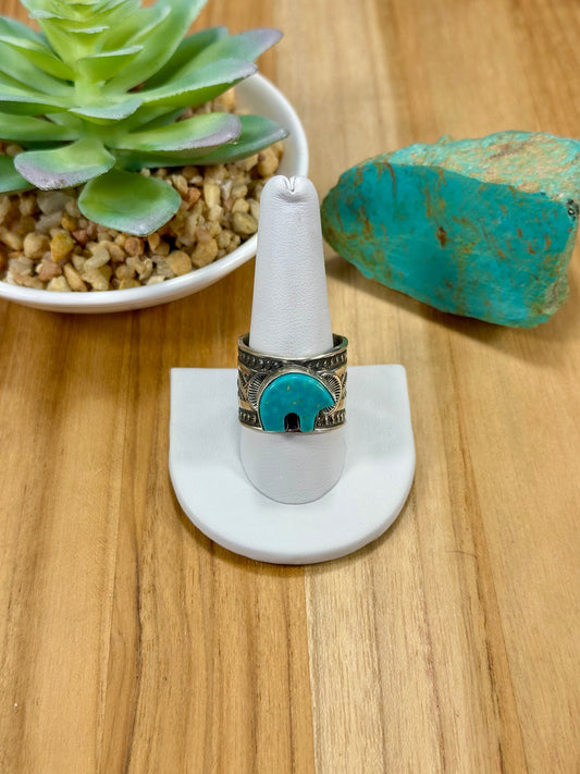 Kingman Turquoise Bear Sterling Silver Ring
