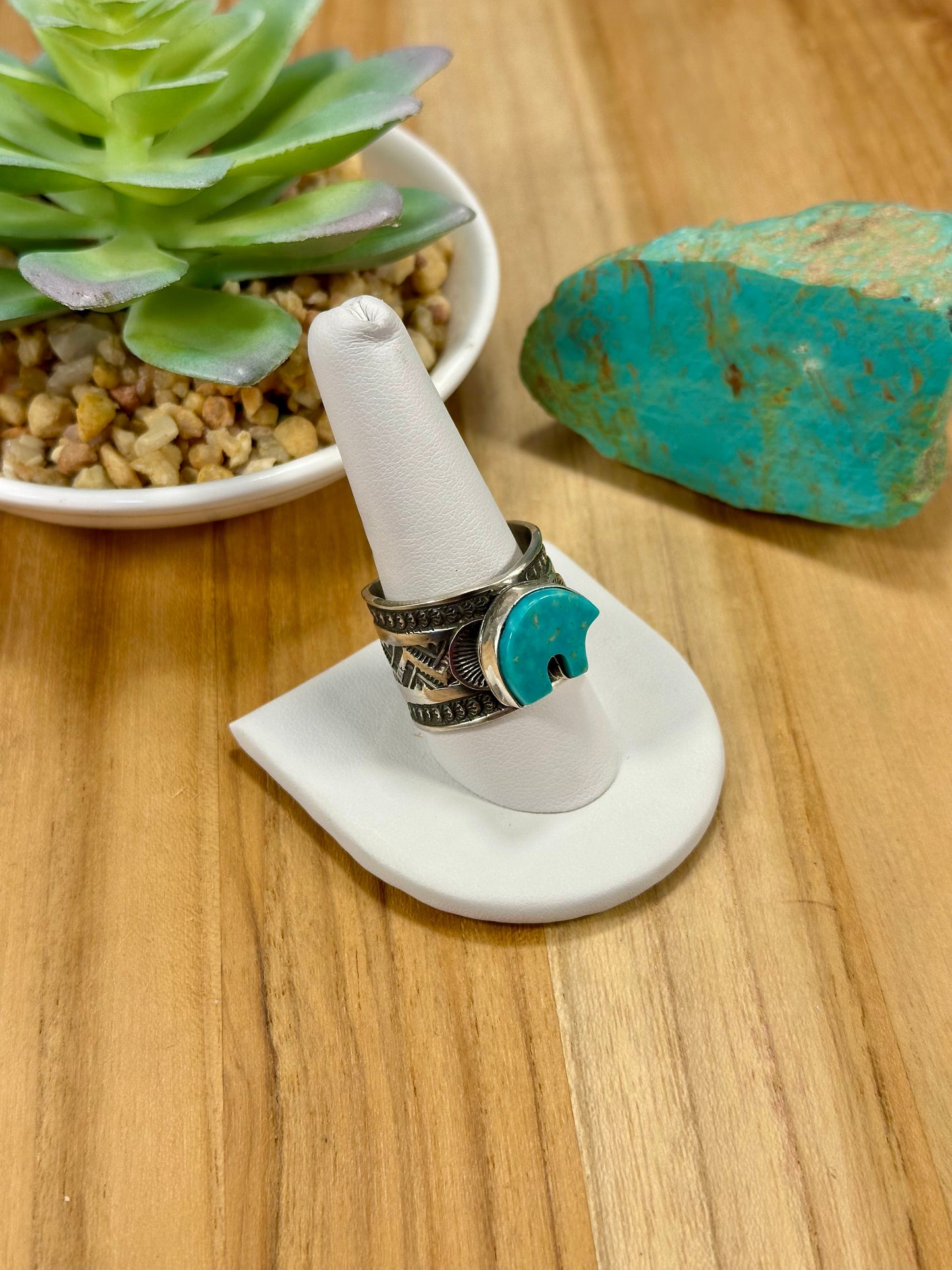 Kingman Turquoise Bear Sterling Silver Ring