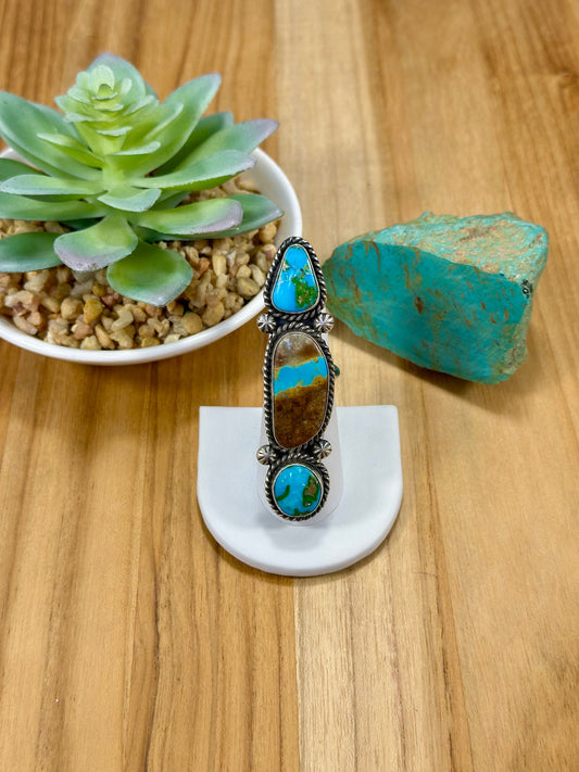 Sonoran Turquoise 3 Stone Sterling Silver Ring