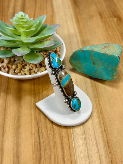 Sonoran Turquoise 3 Stone Sterling Silver Ring