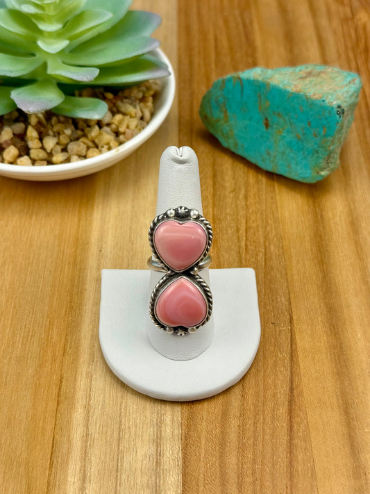 Pink Conch Heart 2 Stone Sterling Ring