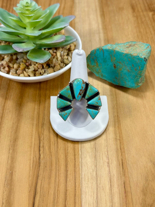 Kingman Turquoise Naja Triangle Sterling Silver Ring