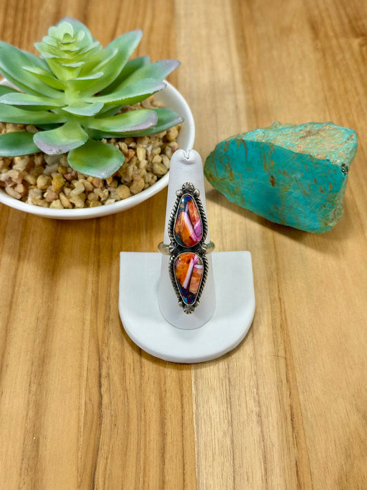 Orange Dahlia 2 Stone Sterling Silver Ring