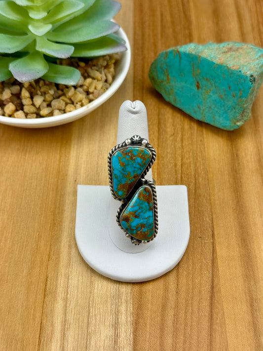 Kingman Turquoise 2 Stone Sterling Ring