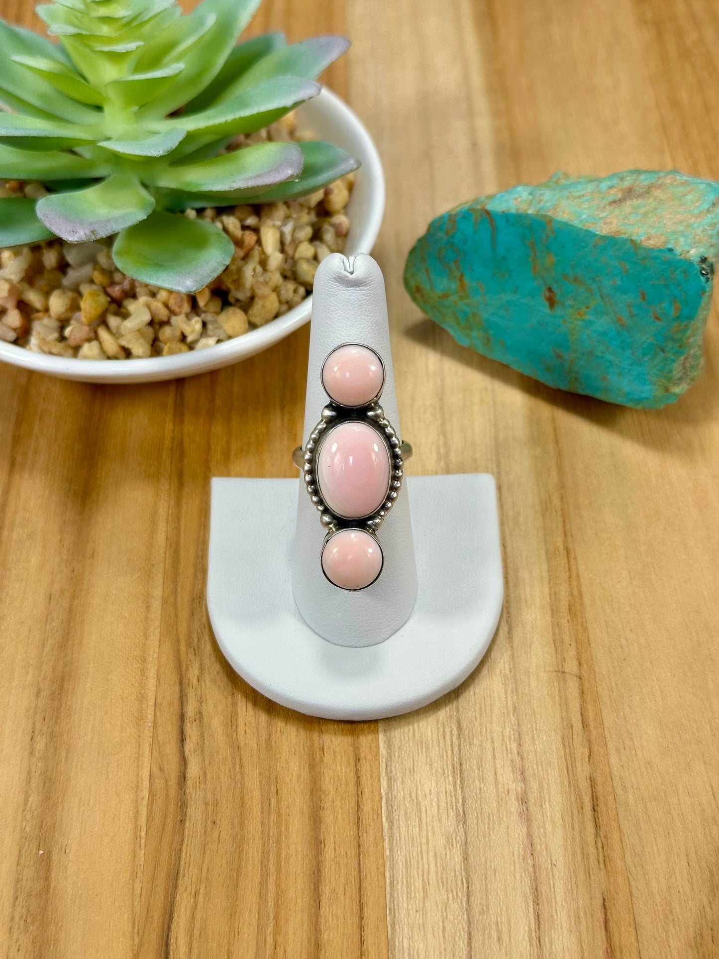 Pink Conch 3 Stone Sterling Silver Ring