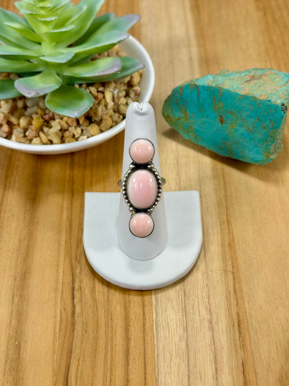 Pink Conch 3 Stone Sterling Silver Ring