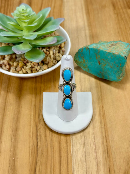 Kingman Turquoise 3 Stone Sterling Silver Ring