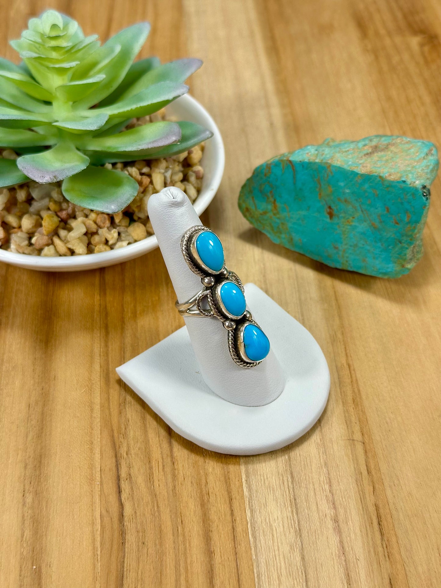 Kingman Turquoise 3 Stone Sterling Silver Ring