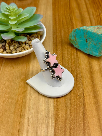 Pink Conch 2 Stone Star Sterling Ring