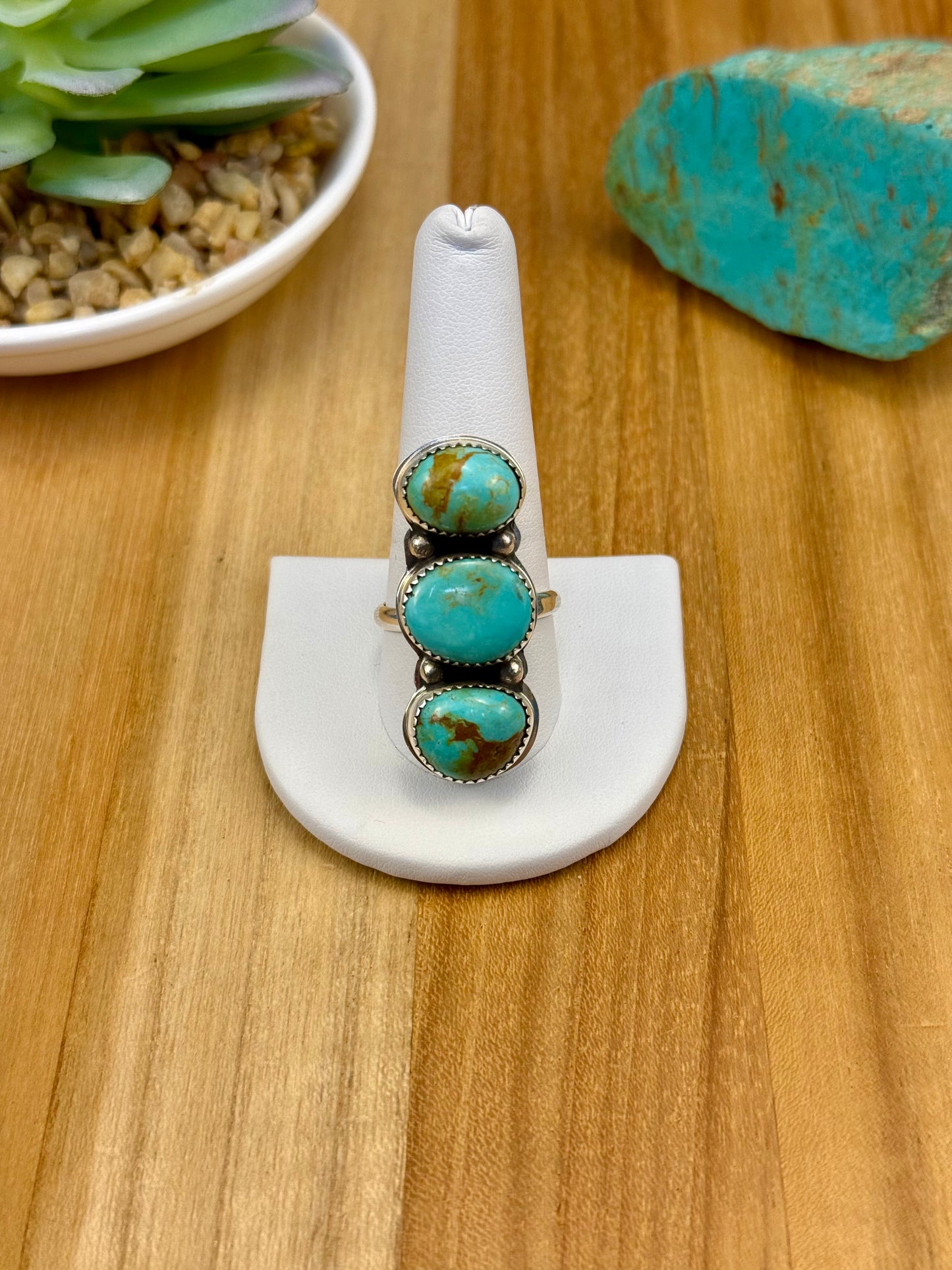 Kingman Turquoise 3 Stone Sterling Ring
