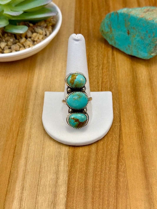 Kingman Turquoise 3 Stone Sterling Ring