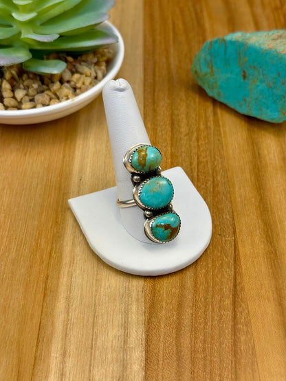 Kingman Turquoise 3 Stone Sterling Ring