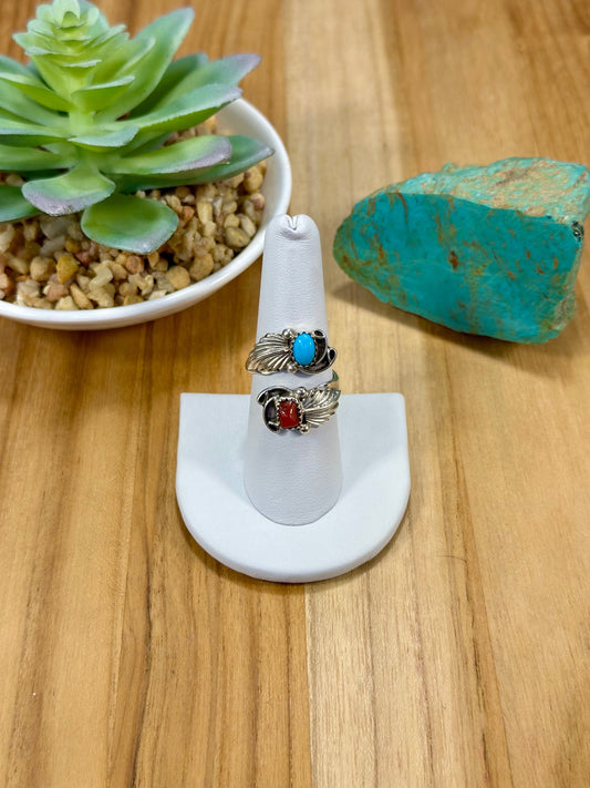 Kingman Turquoise & Coral Sterling Silver Ring