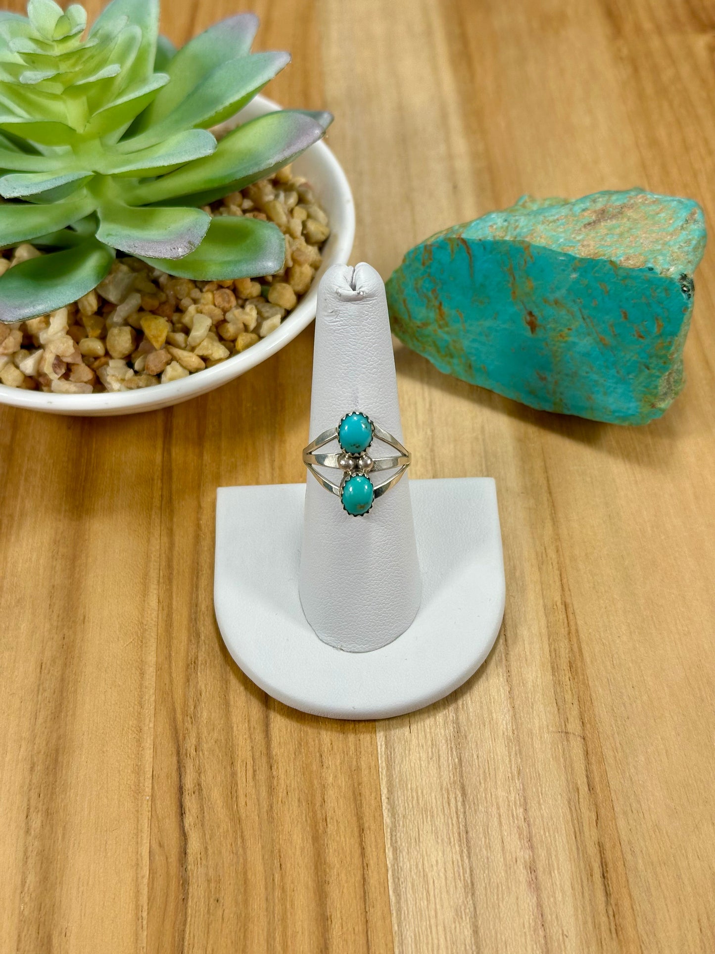 Kingman Turquoise 2 Stone Sterling Silver Ring