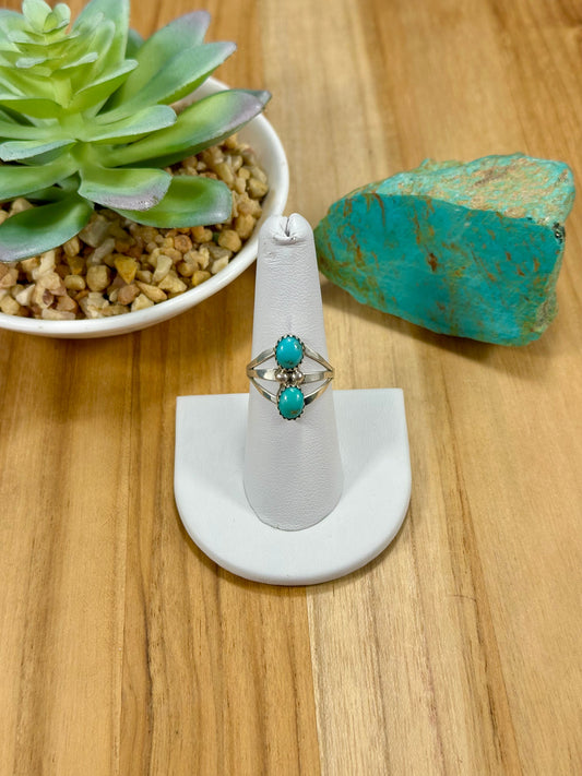 Kingman Turquoise 2 Stone Sterling Silver Ring