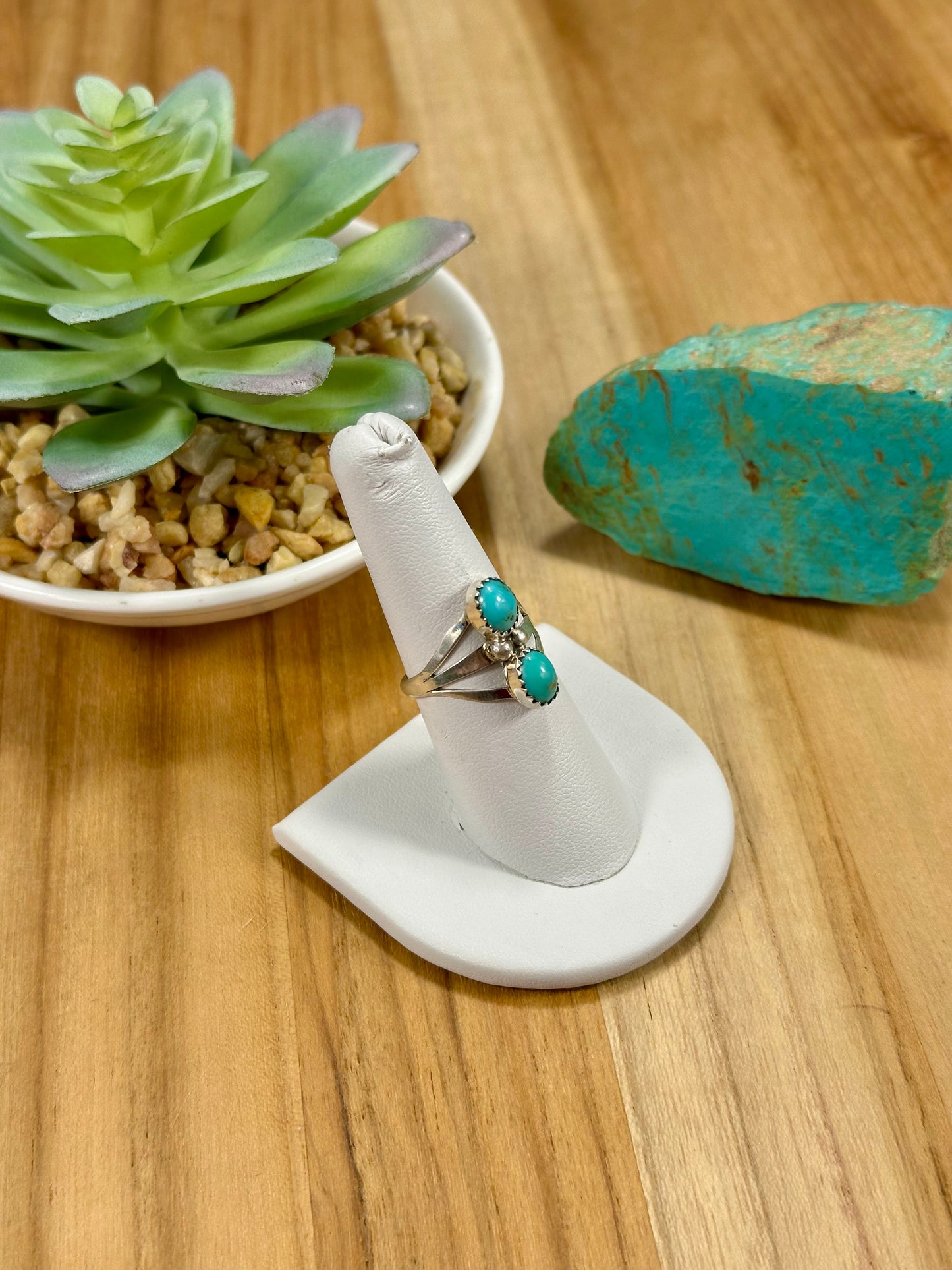 Kingman Turquoise 2 Stone Sterling Silver Ring
