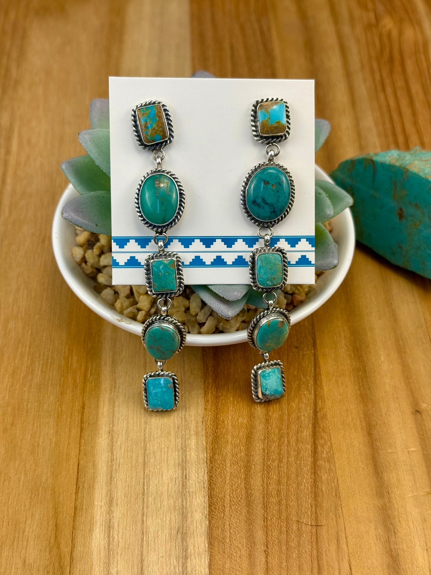Kingman Turquoise 5 Stone Dangle Earrings