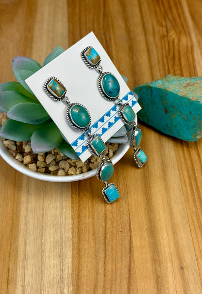 Kingman Turquoise 5 Stone Dangle Earrings