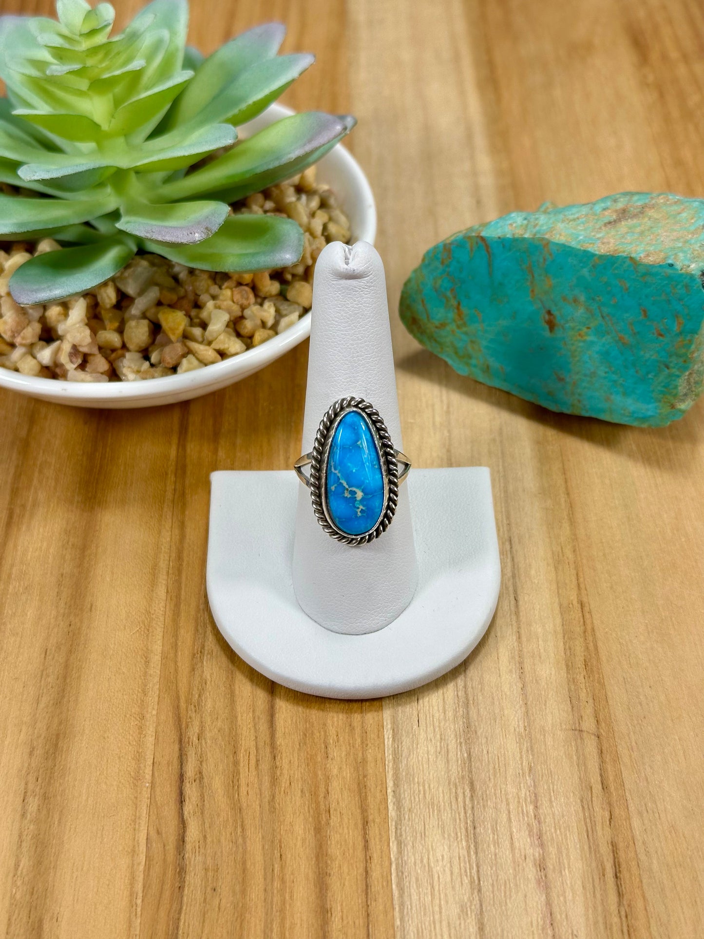 Kingman Turquoise Teardrop Sterling Silver Ring