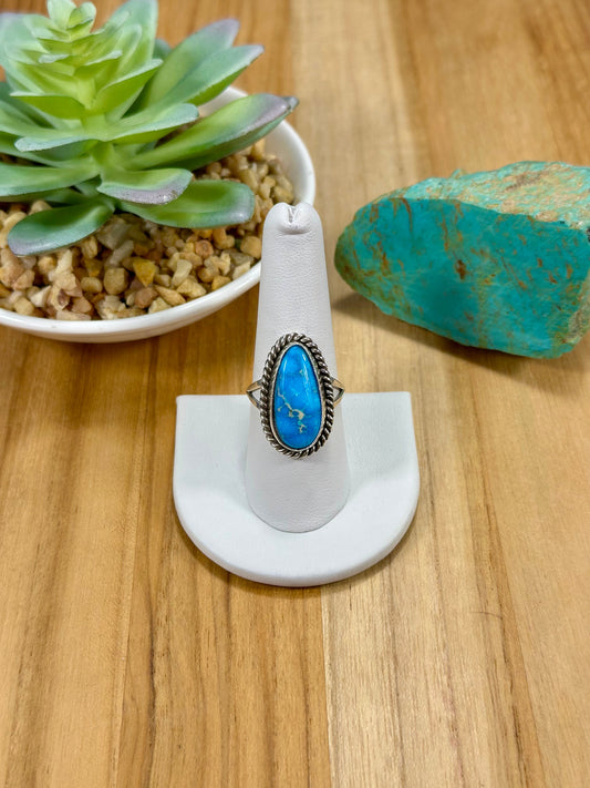 Kingman Turquoise Teardrop Sterling Silver Ring