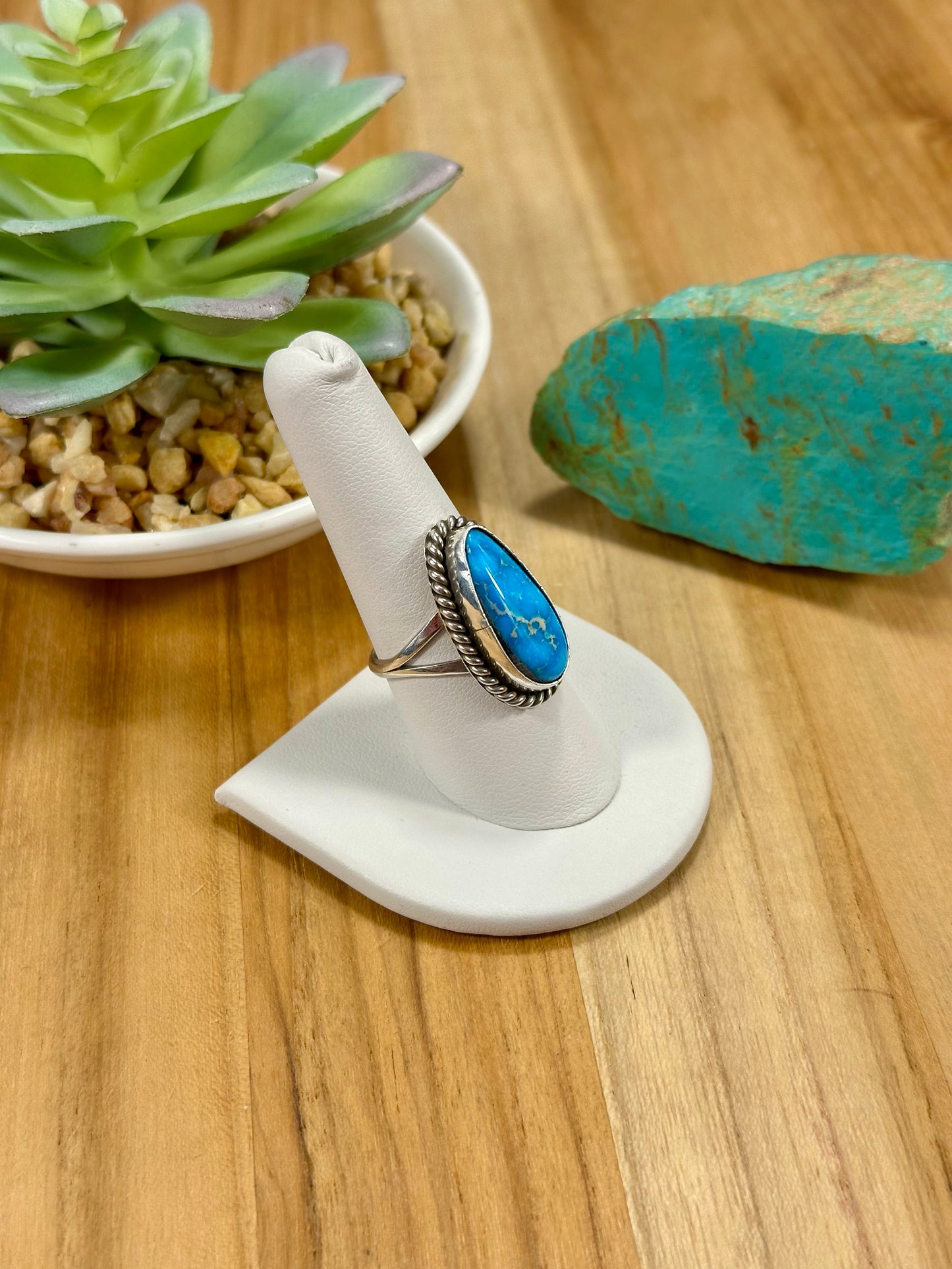 Kingman Turquoise Teardrop Sterling Silver Ring