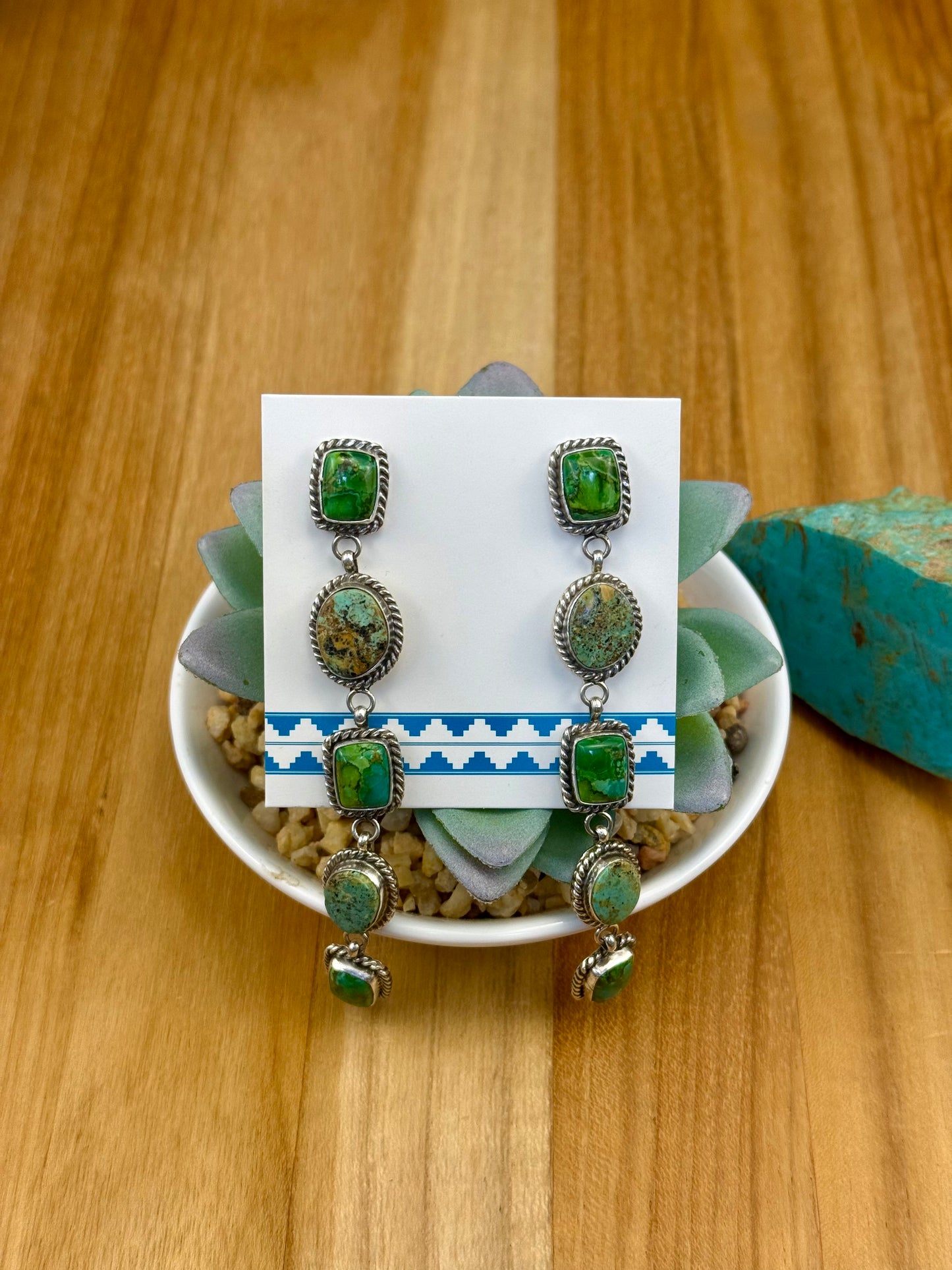 Kingman Turquoise 5 Stone Dangle Earrings