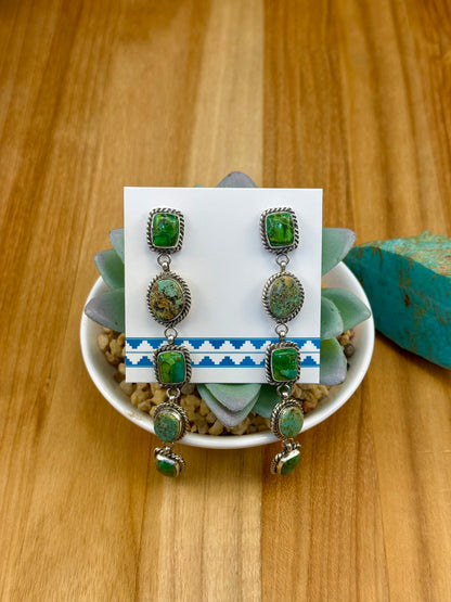Kingman Turquoise 5 Stone Dangle Earrings