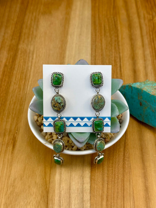 Kingman Turquoise 5 Stone Dangle Earrings
