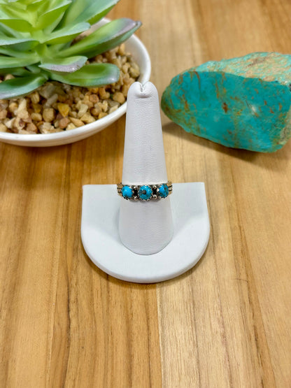 Kingman Turquoise 3 Stone Sterling Silver Ring