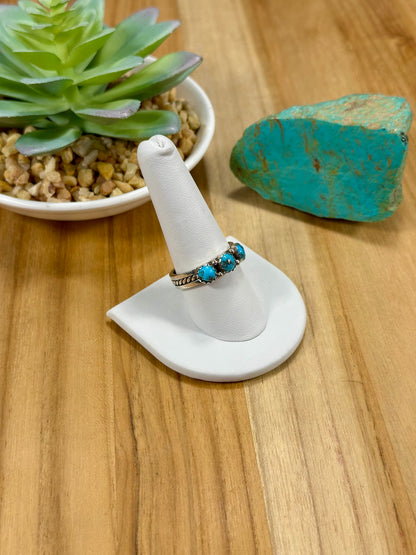 Kingman Turquoise 3 Stone Sterling Silver Ring