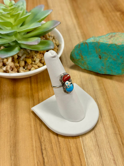 Kingman Turquoise & Coral Snake Sterling Silver Ring