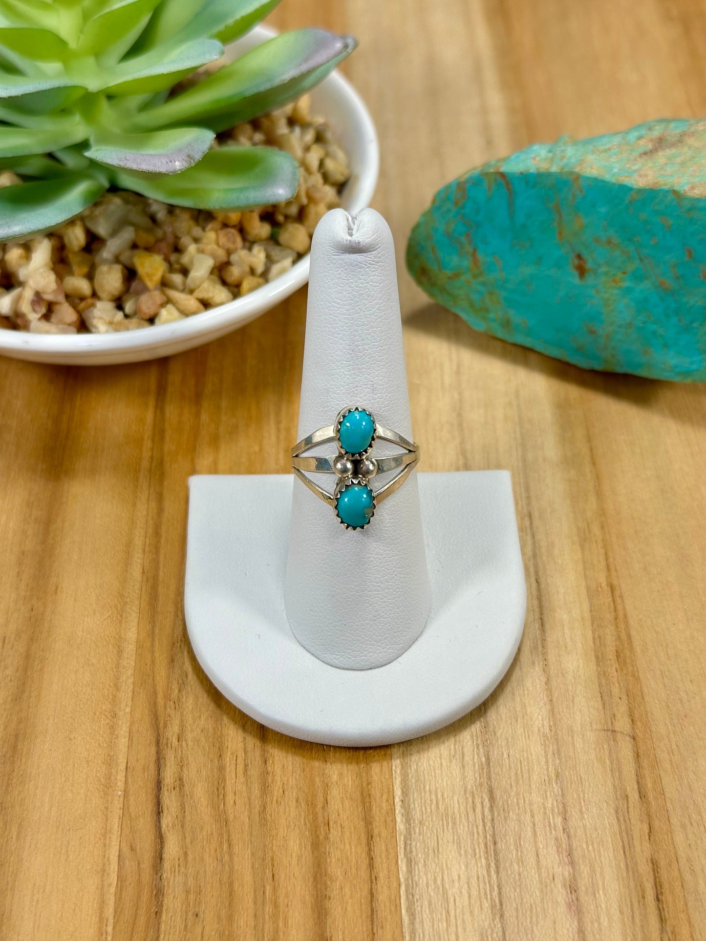 Kingman Turquoise 2 Stone Sterling Silver Ring