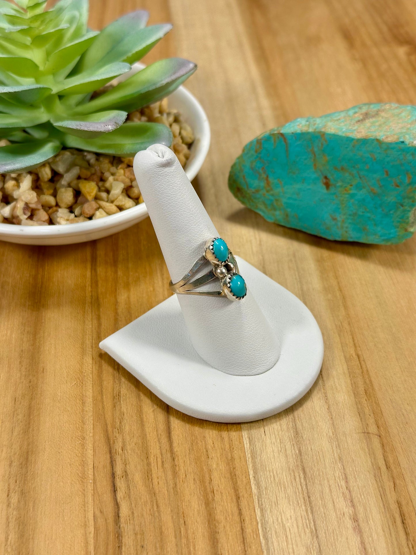 Kingman Turquoise 2 Stone Sterling Silver Ring