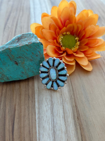 Opal Floral Cluster Stelring Silver Ring