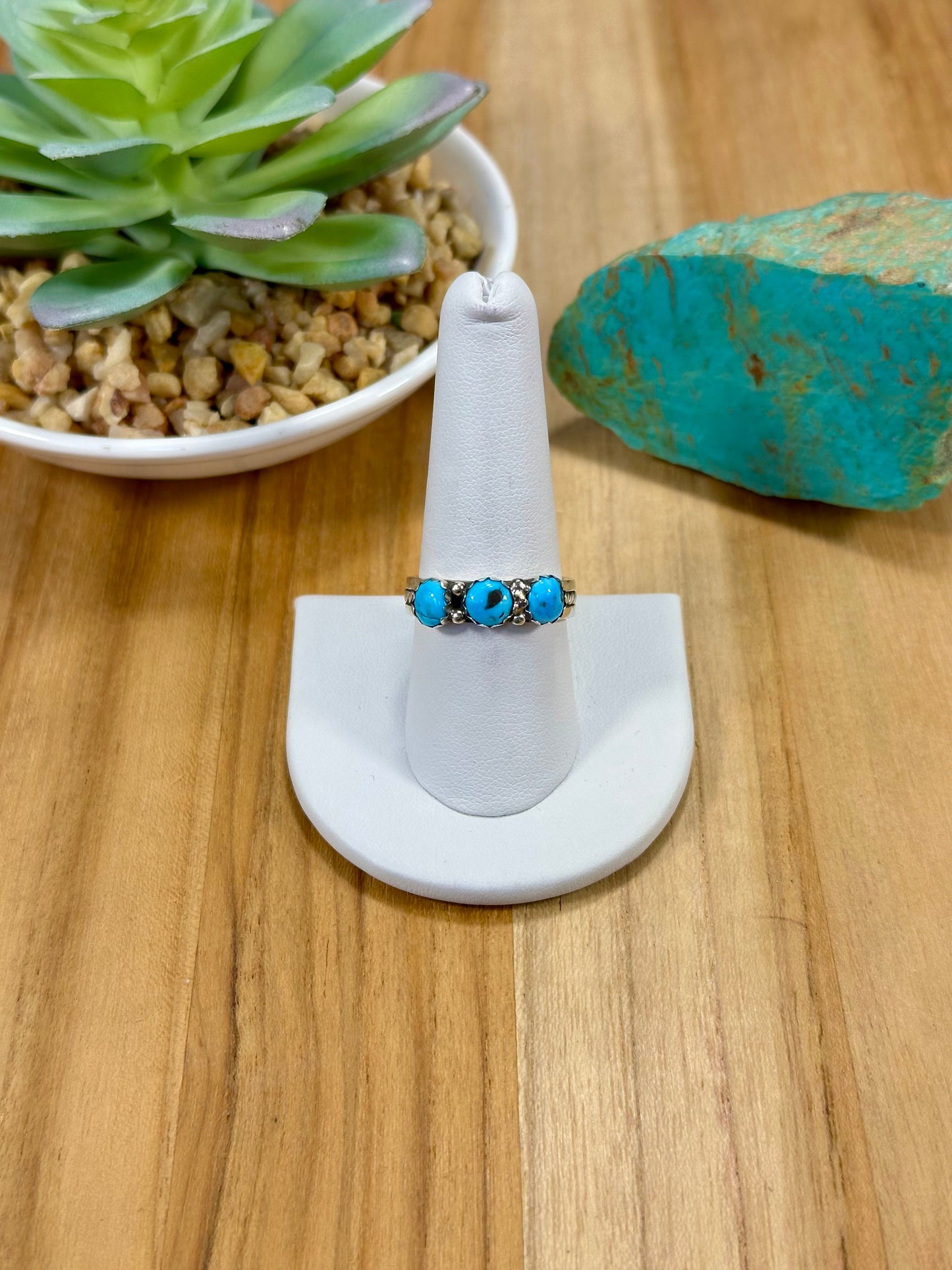 Kingman Turquoise 3 Stone Sterling Silver Ring