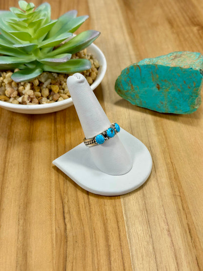 Kingman Turquoise 3 Stone Sterling Silver Ring