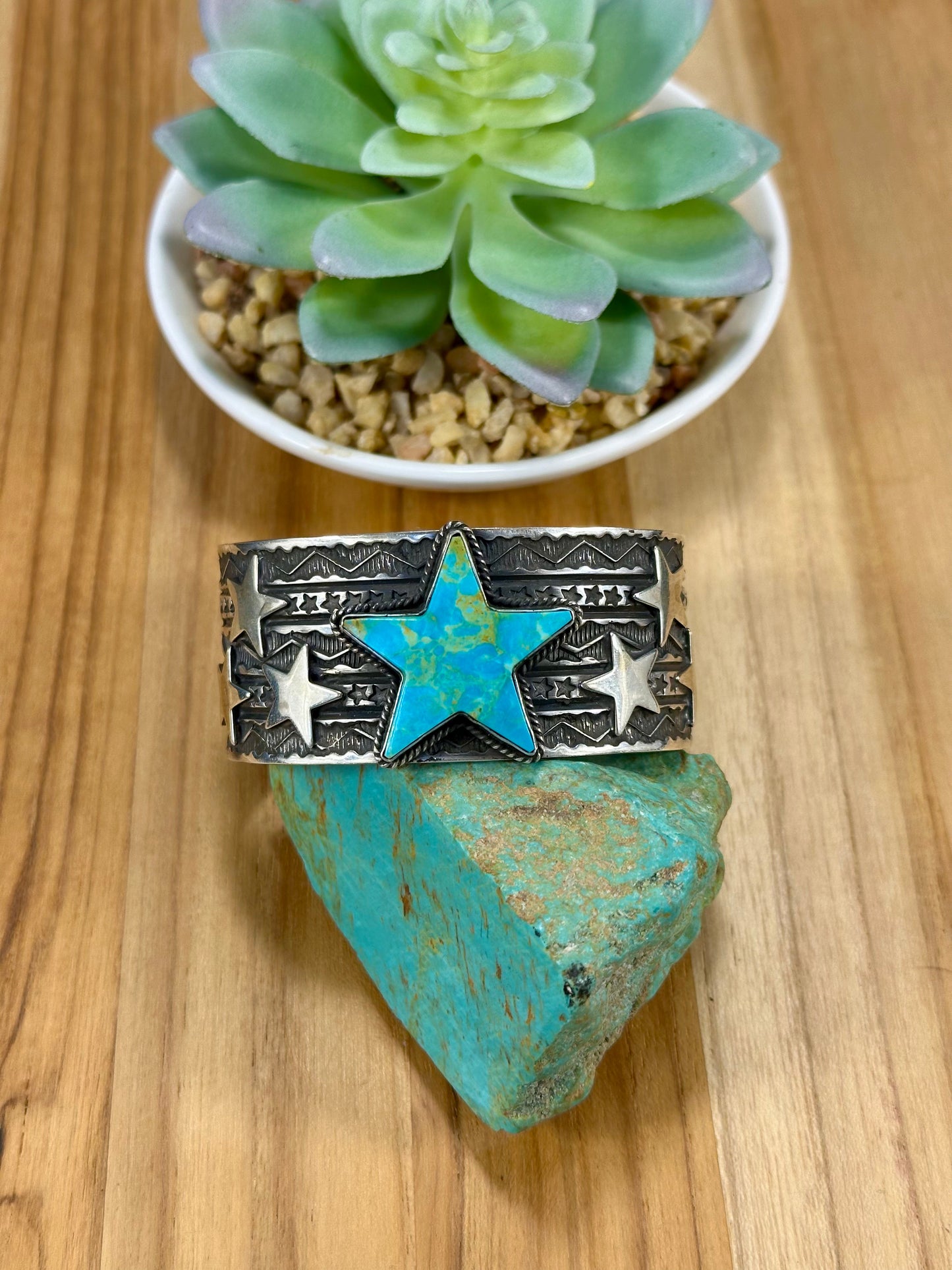 Kingman Turquoise Star Sterling Silver Cuff Bracelet